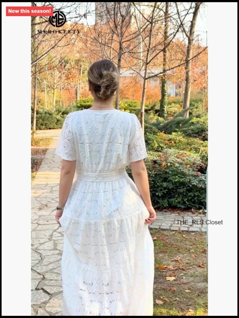 Summer Floral Maxi Dress Boho Eyelet Lace Short Sleeve A Line Tiered - Picture 7 of 7